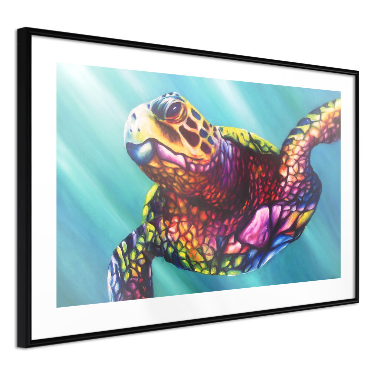 Poster Colorful Turtle - abstract multicolored animal on a blue background 127093 additionalImage 6
