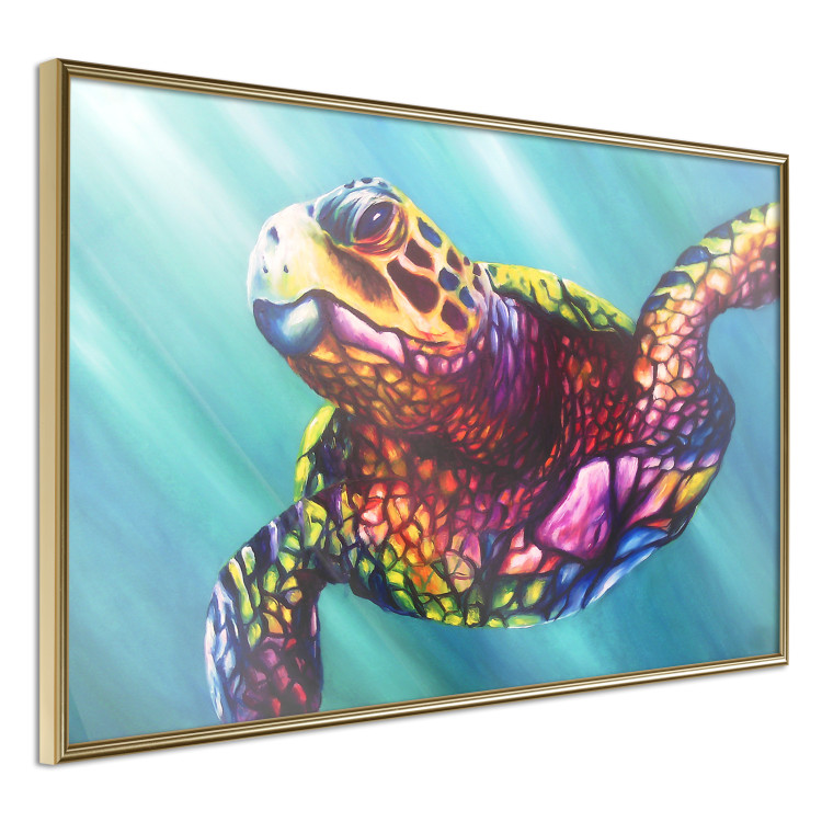 Poster Colorful Turtle - abstract multicolored animal on a blue background 127093 additionalImage 12