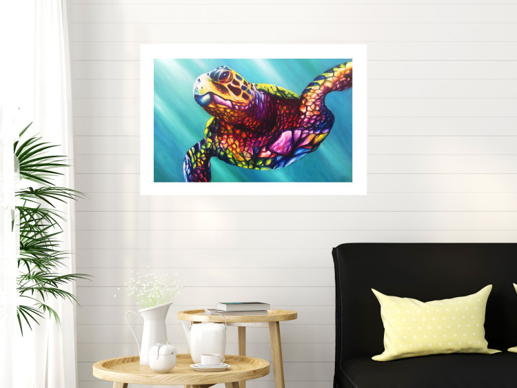 Poster Colorful Turtle - abstract multicolored animal on a blue background 127093 additionalImage 3