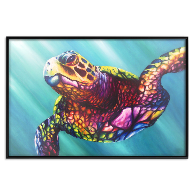 Poster Colorful Turtle - abstract multicolored animal on a blue background 127093 additionalImage 16