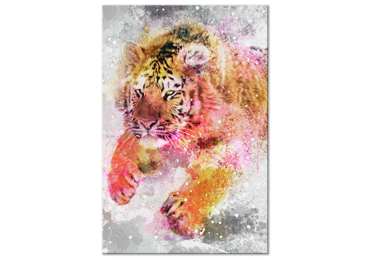 Canvas Print Running Tiger (1-part) vertical - animal with colorful additions 127793
