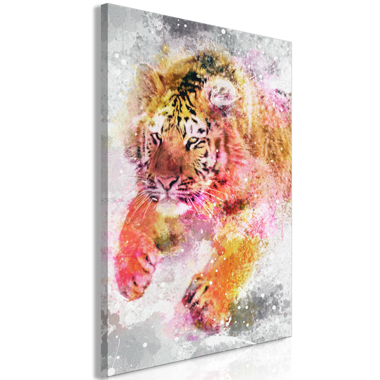 Canvas Print Running Tiger (1-part) vertical - animal with colorful additions 127793 additionalImage 2