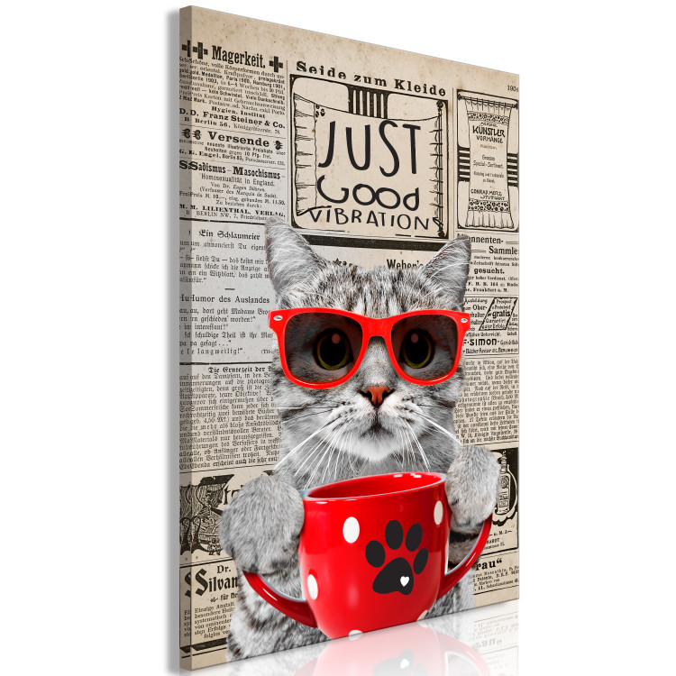 Canvas Cat with Coffee (1-part) vertical - abstract animal in glasses 129093 additionalImage 2