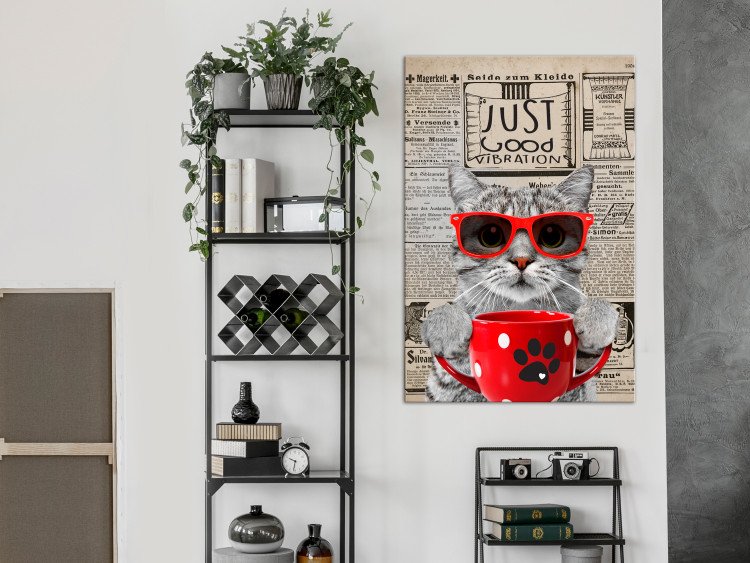 Canvas Cat with Coffee (1-part) vertical - abstract animal in glasses 129093 additionalImage 3