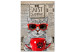 Canvas Cat with Coffee (1-part) vertical - abstract animal in glasses 129093