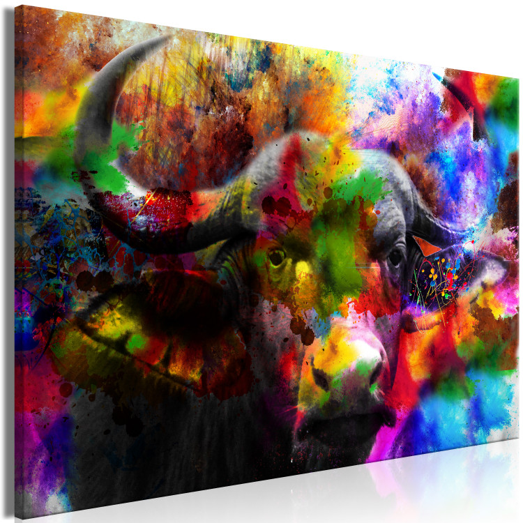 Canvas Art Print African Buffalo (1-piece) Wide - abstraction of a colorful buffalo 130393 additionalImage 2