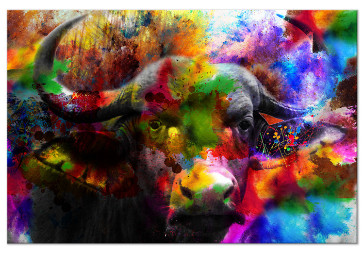 Canvas Art Print African Buffalo (1-piece) Wide - abstraction of a colorful buffalo 130393