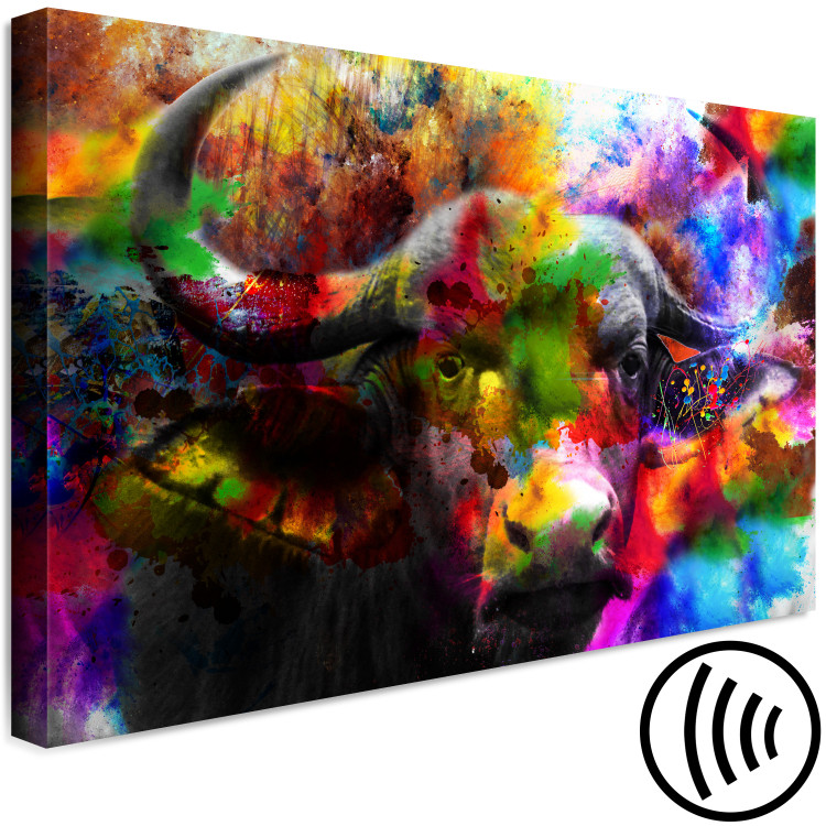 Canvas Art Print African Buffalo (1-piece) Wide - abstraction of a colorful buffalo 130393 additionalImage 6