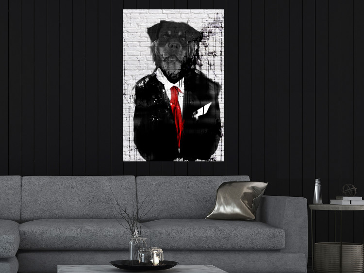 Poster Elegant Rottweiler - abstraction of a dog in a suit on a brick wall 130793 additionalImage 4