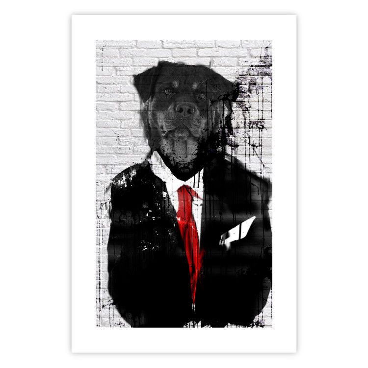 Poster Elegant Rottweiler - abstraction of a dog in a suit on a brick wall 130793 additionalImage 25