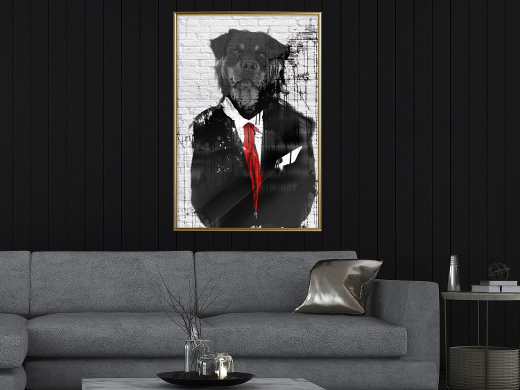 Poster Elegant Rottweiler - abstraction of a dog in a suit on a brick wall 130793 additionalImage 4