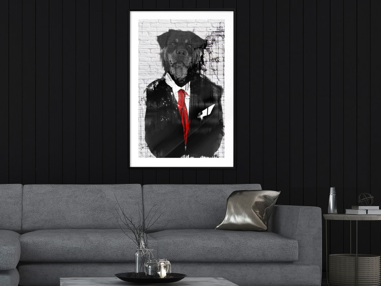 Poster Elegant Rottweiler - abstraction of a dog in a suit on a brick wall 130793 additionalImage 23