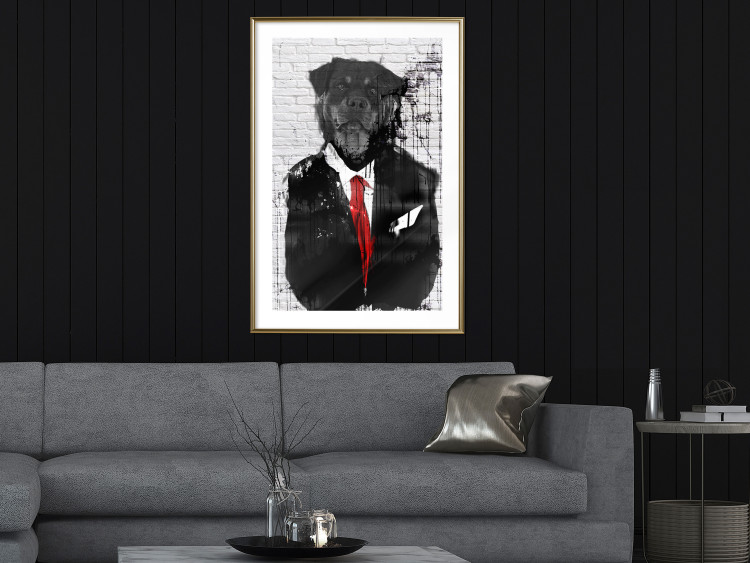Poster Elegant Rottweiler - abstraction of a dog in a suit on a brick wall 130793 additionalImage 13