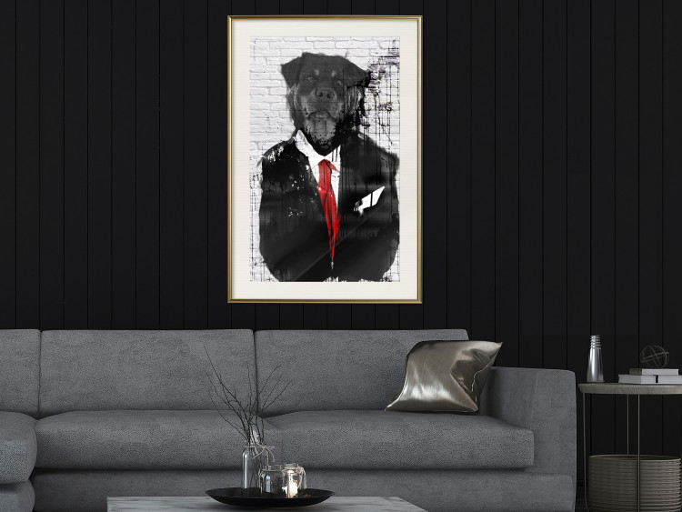 Poster Elegant Rottweiler - abstraction of a dog in a suit on a brick wall 130793 additionalImage 22