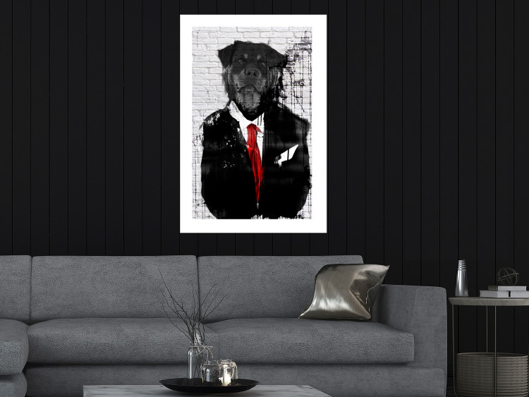 Poster Elegant Rottweiler - abstraction of a dog in a suit on a brick wall 130793 additionalImage 5