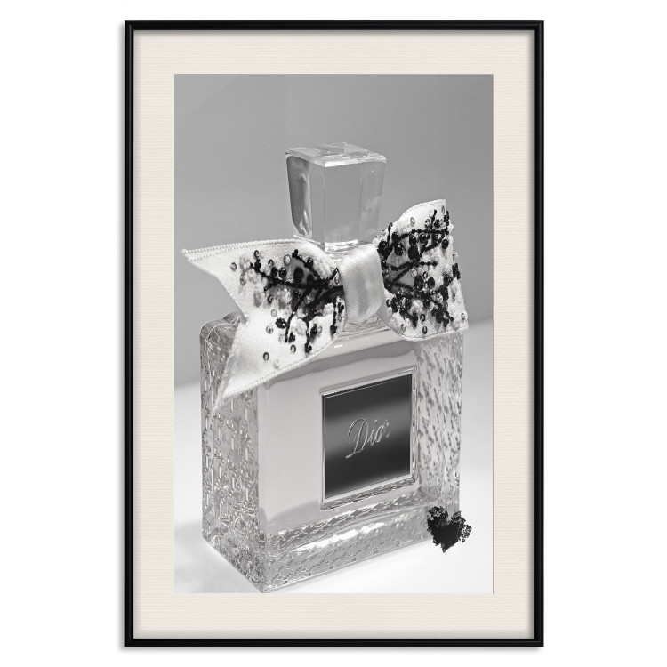 Wall Poster Black Dior - luxury glass perfume bottle with ribbon on a white background 131993 additionalImage 19