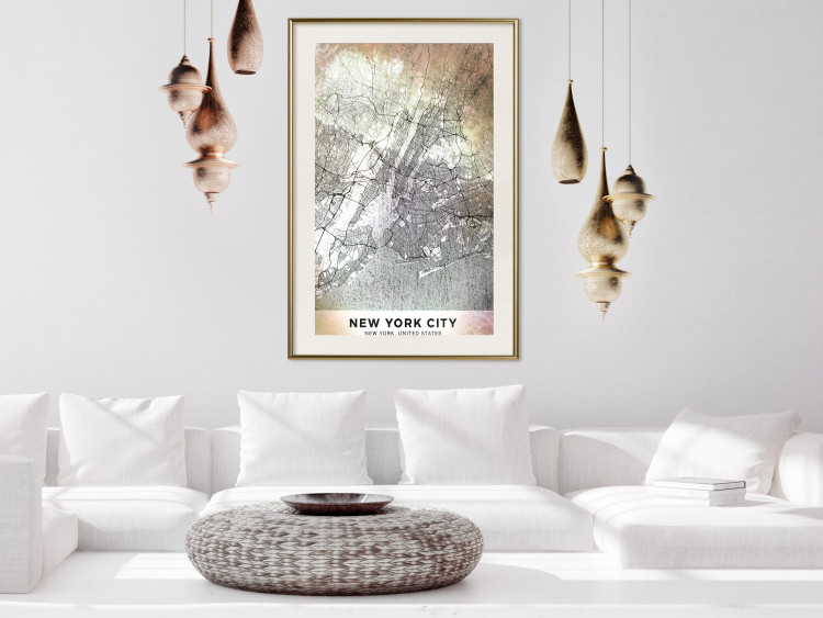 Wall Poster City of Dreams - black and white map of New York with brown details 132093 additionalImage 16