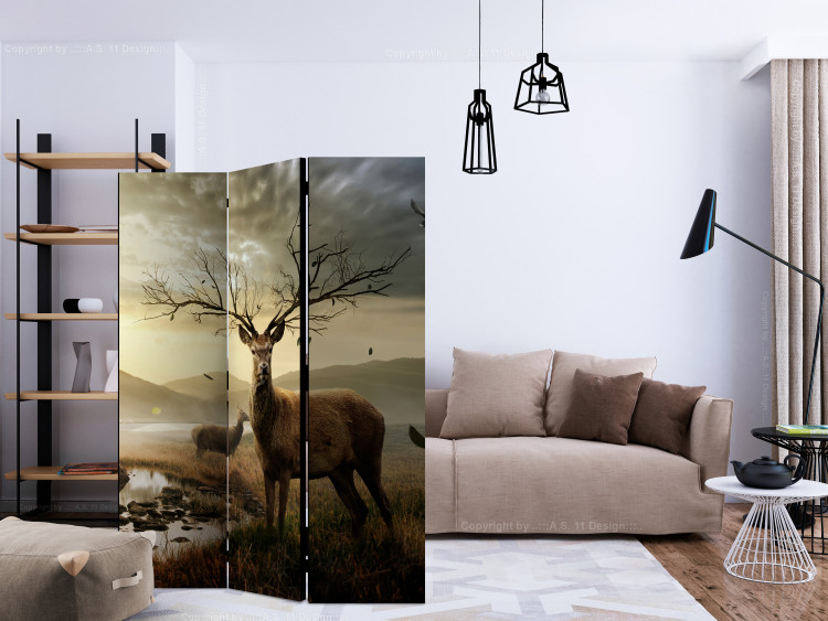 Room Separator Deer Over the Mountain Stream (3-piece) - animals against fields backdrop 132593 additionalImage 4