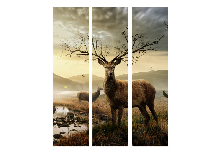 Room Separator Deer Over the Mountain Stream (3-piece) - animals against fields backdrop 132593 additionalImage 3
