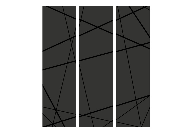 Folding Screen Dark Intersection (3-piece) - geometric abstraction in black 132693 additionalImage 7