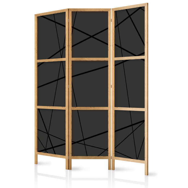 Folding Screen Dark Intersection (3-piece) - geometric abstraction in black 132693 additionalImage 5