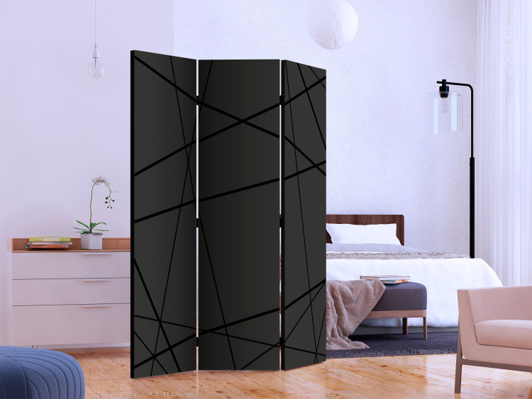 Folding Screen Dark Intersection (3-piece) - geometric abstraction in black 132693 additionalImage 2