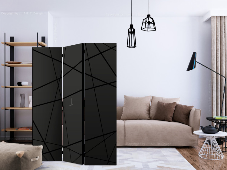 Folding Screen Dark Intersection (3-piece) - geometric abstraction in black 132693 additionalImage 4