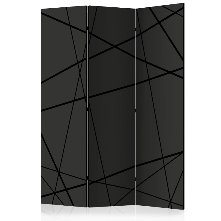 Folding Screen Dark Intersection (3-piece) - geometric abstraction in black 132693
