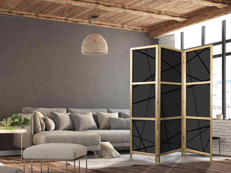 Folding Screen Dark Intersection (3-piece) - geometric abstraction in black 132693 additionalImage 6