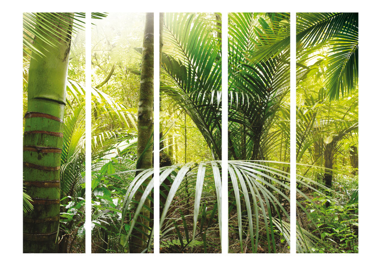 Folding Screen Green Alley II (5-piece) - composition with palm trees amidst the jungle 132993 additionalImage 3