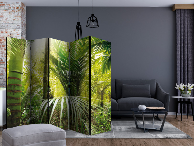 Folding Screen Green Alley II (5-piece) - composition with palm trees amidst the jungle 132993 additionalImage 4