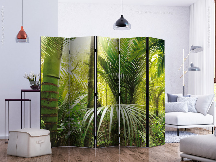 Folding Screen Green Alley II (5-piece) - composition with palm trees amidst the jungle 132993 additionalImage 2
