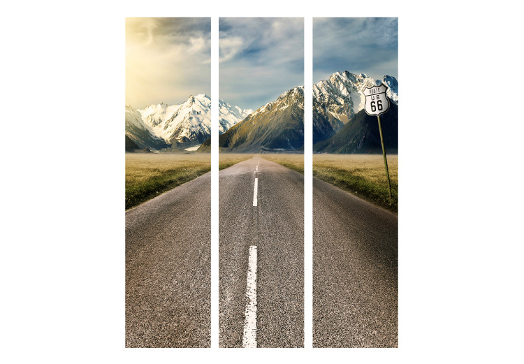 Room Separator Long Road (3-piece) - asphalt road and snowy mountains in the background 133193 additionalImage 3