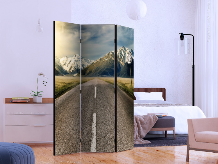 Room Separator Long Road (3-piece) - asphalt road and snowy mountains in the background 133193 additionalImage 2