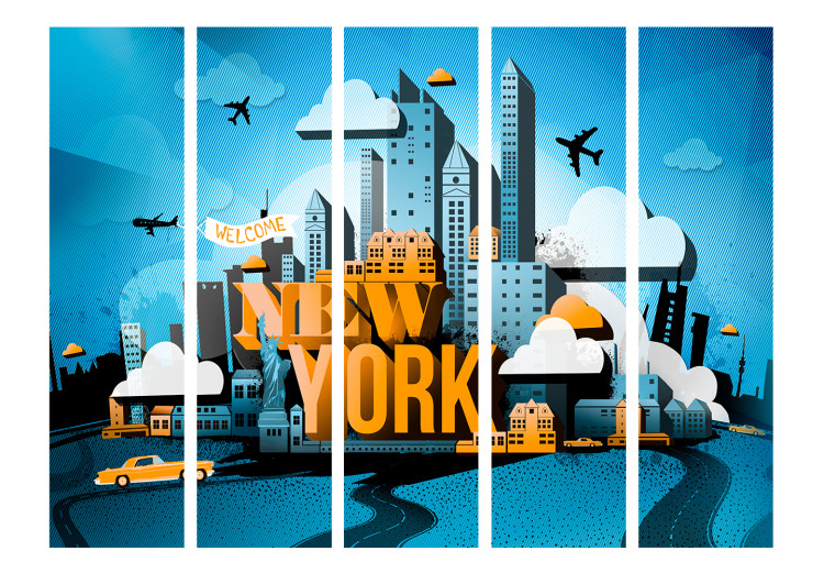 Room Divider Screen New York - Welcome II - New York sign on abstract city background 133793 additionalImage 3