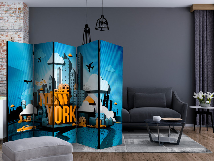 Room Divider Screen New York - Welcome II - New York sign on abstract city background 133793 additionalImage 4