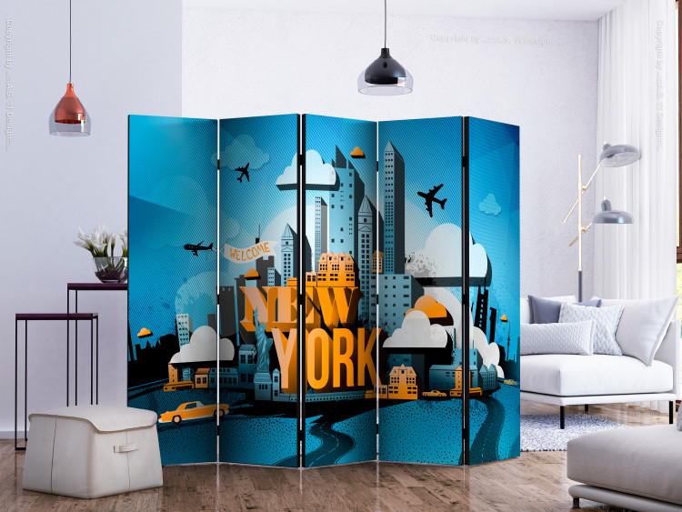 Room Divider Screen New York - Welcome II - New York sign on abstract city background 133793 additionalImage 2