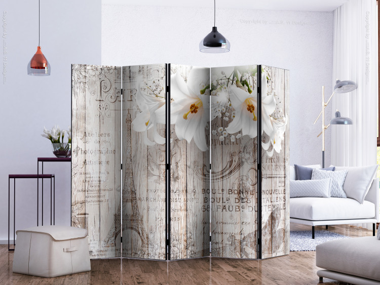 Room Separator Parisian Lilies II - white orchid flowers on a background of wooden planks 133893 additionalImage 2