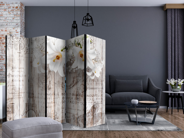 Room Separator Parisian Lilies II - white orchid flowers on a background of wooden planks 133893 additionalImage 4