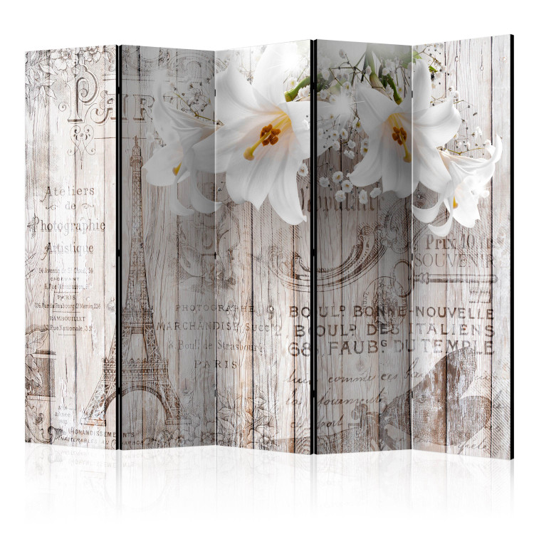 Room Separator Parisian Lilies II - white orchid flowers on a background of wooden planks 133893