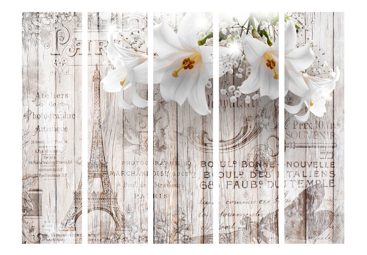 Room Separator Parisian Lilies II - white orchid flowers on a background of wooden planks 133893 additionalImage 3
