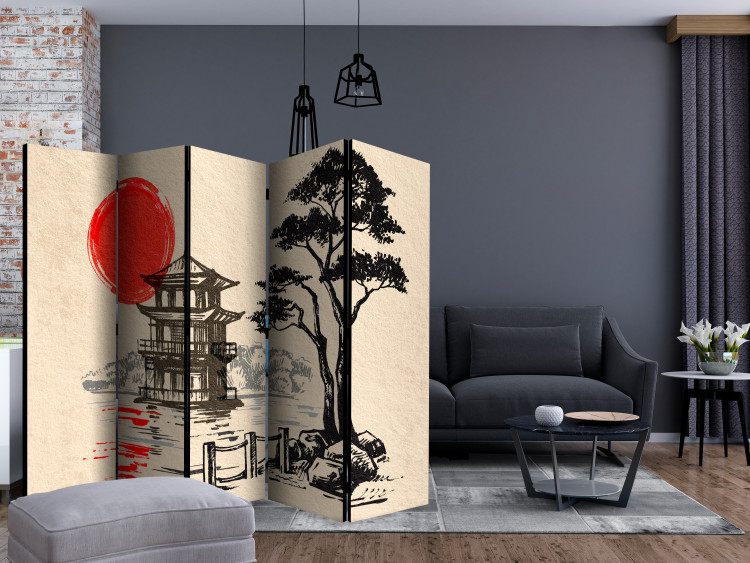 Room Divider Cottage by the Pond II (5-piece) - trees and oriental architecture 134293 additionalImage 4