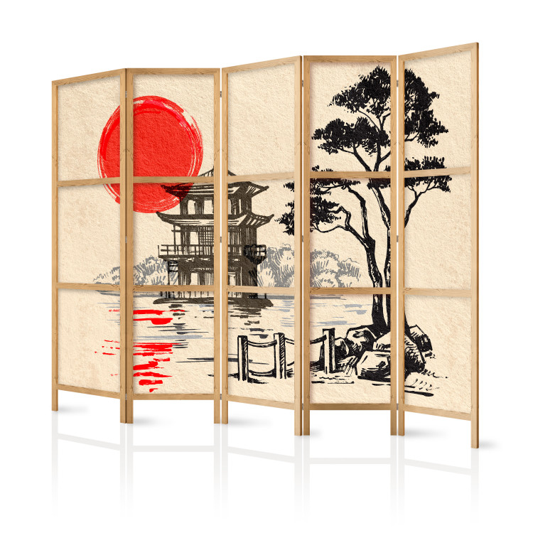 Room Divider Cottage by the Pond II (5-piece) - trees and oriental architecture 134293 additionalImage 5