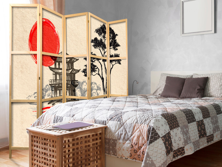 Room Divider Cottage by the Pond II (5-piece) - trees and oriental architecture 134293 additionalImage 6