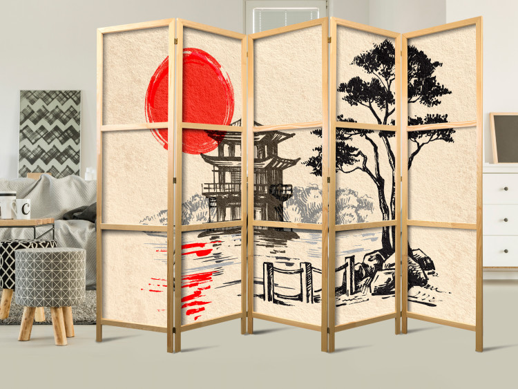 Room Divider Cottage by the Pond II (5-piece) - trees and oriental architecture 134293 additionalImage 8