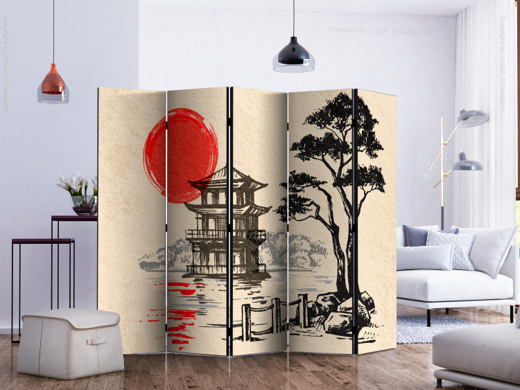 Room Divider Cottage by the Pond II (5-piece) - trees and oriental architecture 134293 additionalImage 2