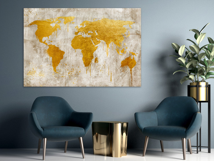 Canvas Art Print Golden Continents (1-piece) Wide - world map in retro style 134393 additionalImage 3