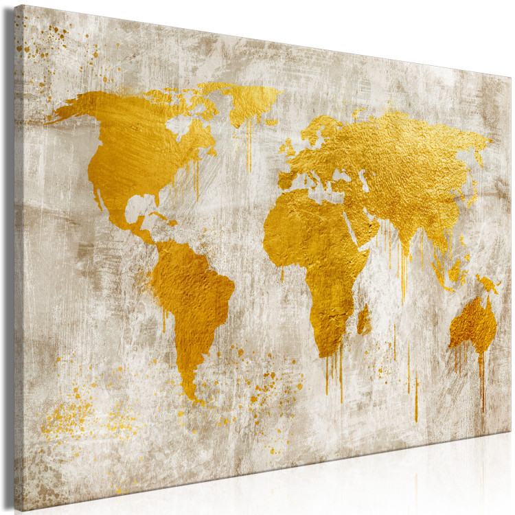 Canvas Art Print Golden Continents (1-piece) Wide - world map in retro style 134393 additionalImage 2