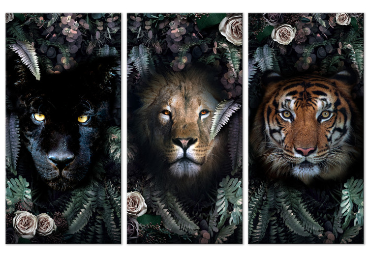 Canvas Print Wild Cats (3-piece) - exotic animals in dense jungle 138593