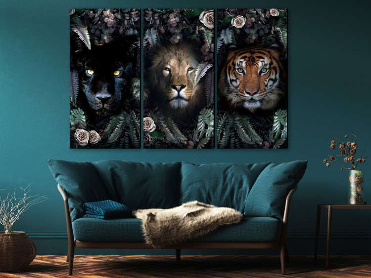 Canvas Print Wild Cats (3-piece) - exotic animals in dense jungle 138593 additionalImage 3